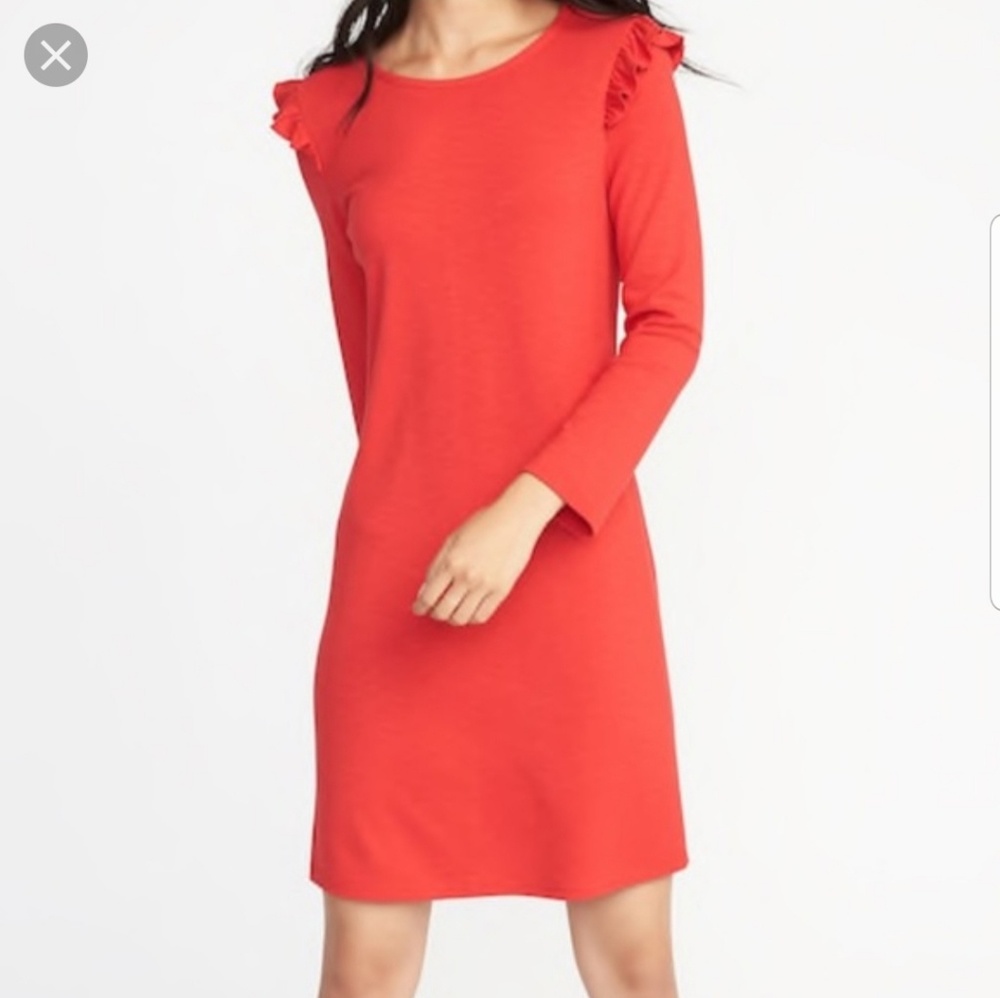 NWT Super Cute Ruffle Detail Long Sleeve Red Dress